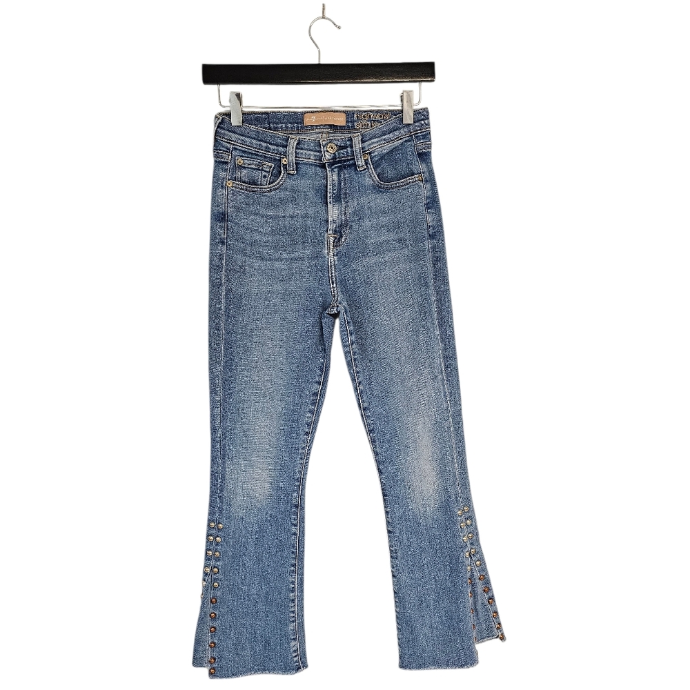 7 For All Mankind High Rise Straight Leg Flared Studded Blue Jeans 26 Preowned